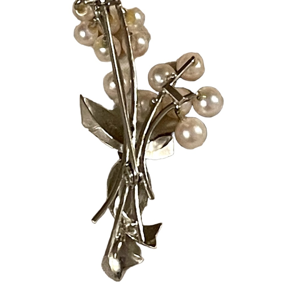 Sterling Silver Vintage Brooch W Genuine Cultured Pearls Floral Spray design - Picture 6 of 10